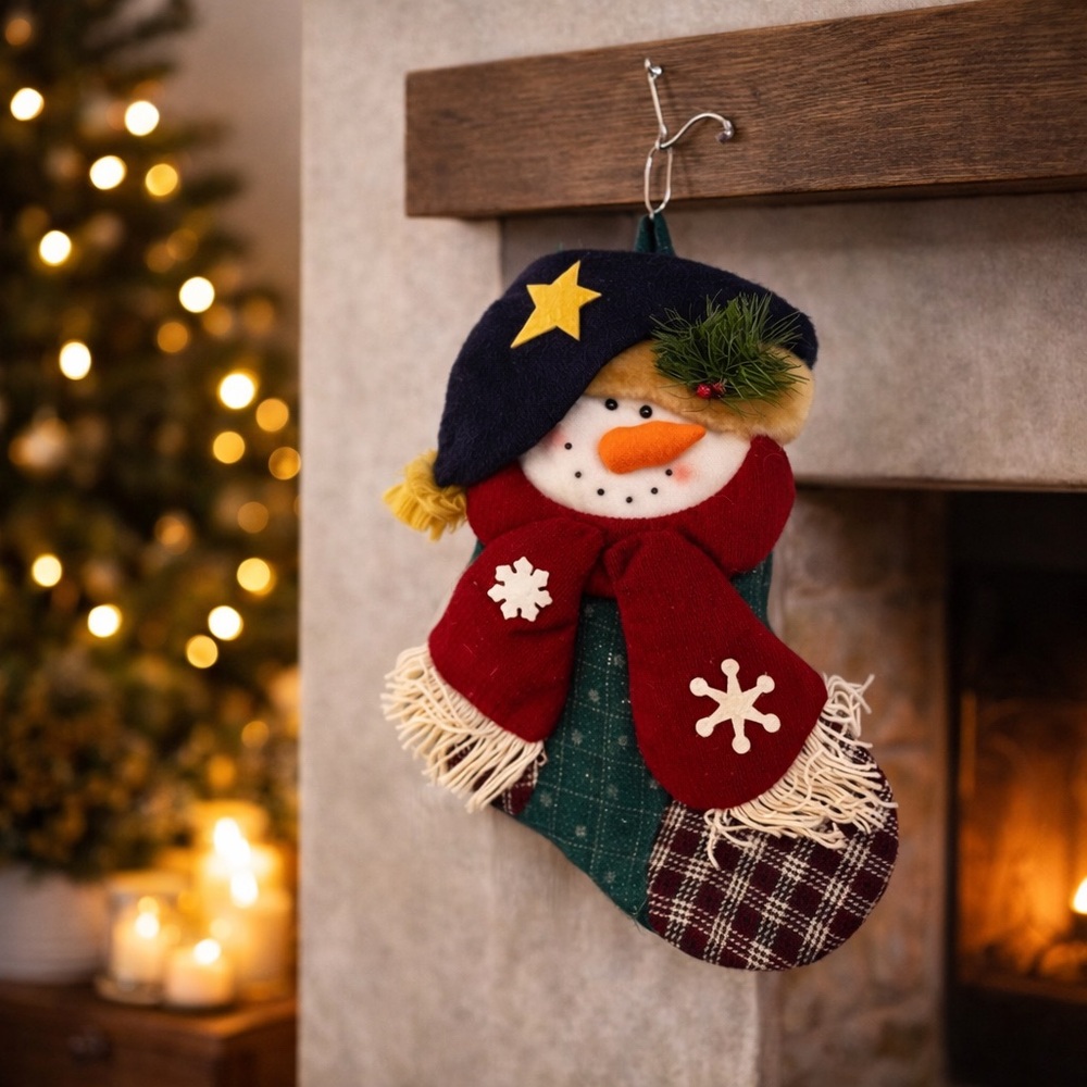 Cute Snowman Christmas Stocking Ornament Hanging Decor Holiday Home Vintage
